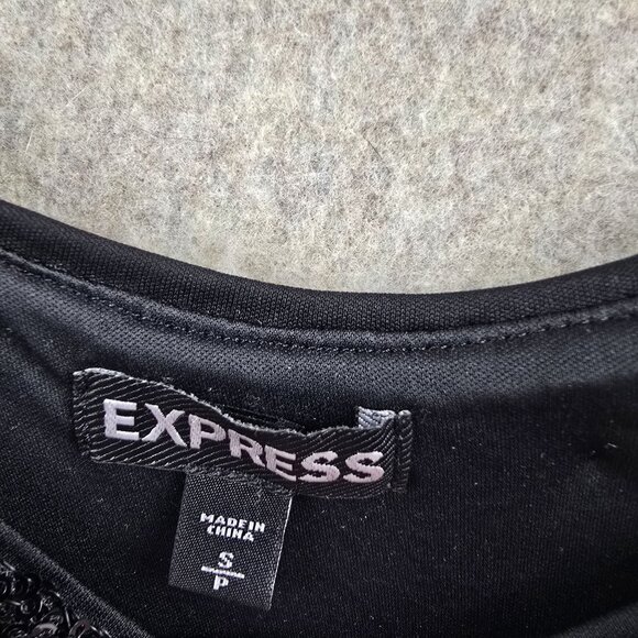 Express Womens Black Sequin Crop Top Short Sleeve Polyester Size S Party Wear - Picture 4 of 8